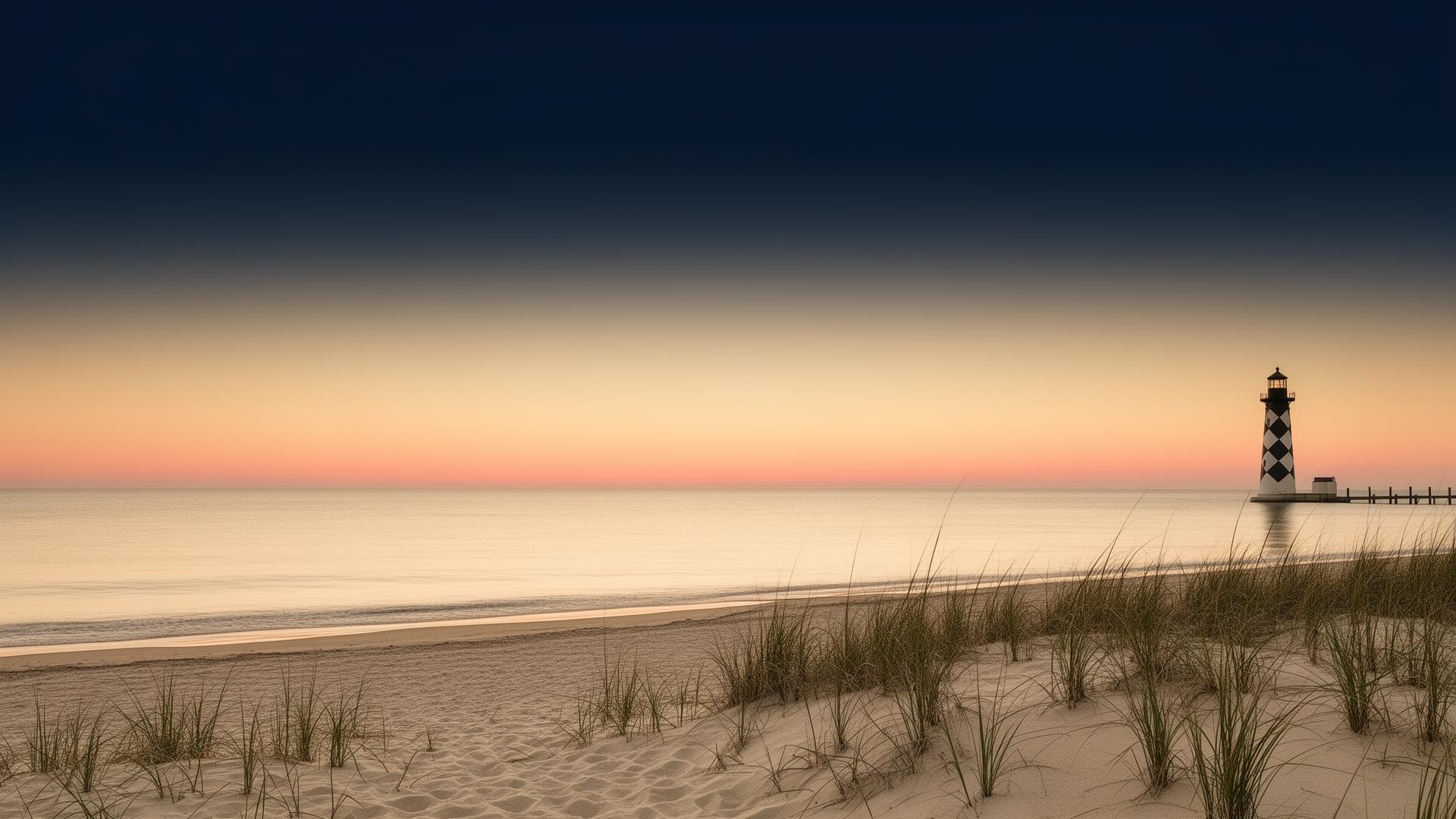 North Carolina coastline at sunset with a lighthouse